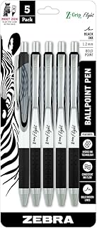 Zebra Pen Z-Grip Flight Retractable Ballpoint Pen, Black Ink, 1.2mm, 5-Pack
