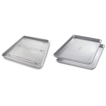 1607CR Bakeware Extra Large Sheet Baking Pan and Bakeable Nonstick Cooling Rack Set by USA Pan – Metal, Silver