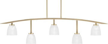Kurve 5 Light Bar, New Age Brass Finish, 5" Clear Ribbed Glass