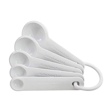 Plastic Measuring Spoons by KitchenAid – Set Of 5, 0.25 ounces, Plastic, White, Model KQ057OHWHA