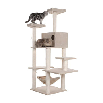 Pressed Wood Cat Tree with Condo and Hammock by Bison Pets – Engineered Wood, Beige