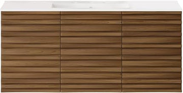 Swiss Madison Cascade 48" Wall-Mounted Bathroom Vanity in Brown Oak with 3-Hole Widespread Sink Top