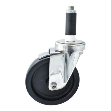 BK Resources 5" Polyolefin 1" Expanding Stainless Steel Stem Swivel Caster for Work Tables with Top Lock Brake – 5", Silver, Model 5SS-1RA-LDP-TLB