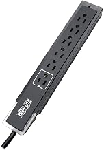 TRIPP LITE 6 Outlet Surge Protector Power Strip, Black, 6ft Cord, Tel/Fax/Modem Protection, Right-Angle Plug, Lifetime Manufacturer's Guarantee & $75K Insurance (TLP606SSTELB)