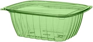 Vegware Compostable 32oz Clear Green Deli Containers With Lids, Case of 200, PLA Plastic Meal Prep, To Go Box With Lid, Made from PLA, A Renewable Material Made from Plants, Tight Seal for Freshness