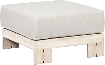 Paradiso Outdoor Teak Natural Look Ottoman - Gray Fabric