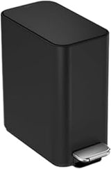simplehuman Slim Step Can, 5L / 1.3 Gallon Compact Bathroom Trash Can, Liner Pocket®, Sleek Internal Hinge, 150,000-Step All-Steel Pedal, Lid Shox® Silent Close, Matte Black Steel