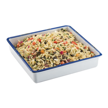 3465-15 White 15" x 12" Serving Tray with Blue Rim - 3 / CS by CAL-MIL – Melamine, Pack of 3