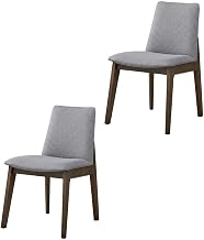 Furnifact Fabric-Upholstered Side Chair with Walnut Wood Legs, Scandinavian Upholstered Dining Chairs for Living Room or Bedroom Use, Light Gray Fabric & Walnut, Set of 2
