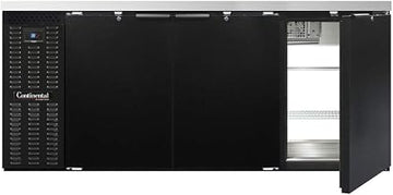 BBC79-PT Three Section Refrigerated Pass-Thru Back Bar Cooler, 79" W x 34-3/4"H, Black Exterior