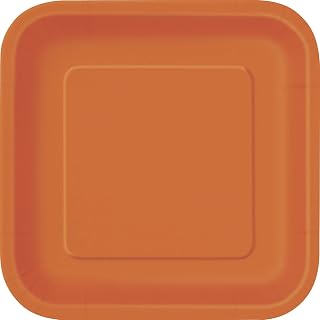 Unique Party Pumpkin Orange Square Disposable Paper Dessert Plates - 7'', 16 Pieces - Perfect for Parties, Weddings, Holidays & Events