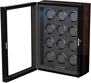 Paragon 12 Macassar Watch Winder for Automatic Watches, 12 Slot Macassar Wood with RGB LED Light