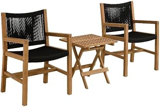 Modway Vienna Outdoor Patio Teak Wood 3-Piece Furniture Set in Natural Black