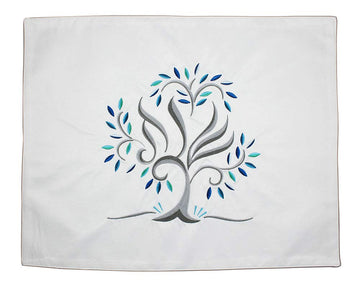 Zion Judaica Shabbat Cover, Embroidered Design, Blue