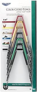Vollrath 4780911 Jacob’s Pride 9½" Scalloped Utility Tongs, Stainless Steel, Kool-Touch Color-Coded Handles, Springless Design, Heat Safe Up to 350°F, Multipack of 6