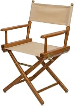 Furnifact Beige Extra-Wide Director's Chair, Mission Oak Frame, 18-Inch Seat, Wide Canvas Seat for Studio Patio and Outdoor Use