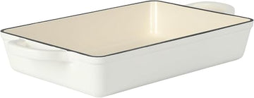 Crock-Pot Artisan 13" Enameled Cast Iron Lasagna Pan – Matte Linen White, Durable Oven Safe Bakeware