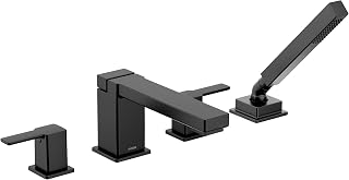 Moen 90 Degree Matte Black Two-Handle Deck Mount Roman Tub Faucet Trim Kit with Handshower, Valve Required, TS914BL