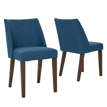 Walnut Veneer Dining Chairs with Polyester Upholstery Set of by Starlight Canyon Home – Rubberwood Solids and Walnut Veneers, Solid + Manufactured Wood, Blue, Pack of 2