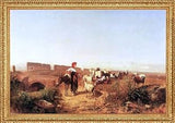 Art Oyster Andres Marko Sunlit Italian Landscape with Goats - 18" x 27" Premium Canvas Print with Antique Gold Finish Frame