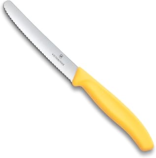 Victorinox Swiss Classic 4.5 in Tomato and Bread Knife, Wavy Edge, Yellow