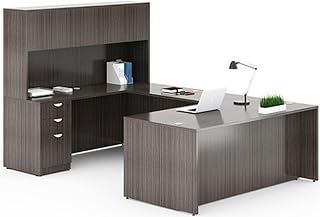 Boss Office Products Boss Office U-Shape Desk Credenza with Pedestal and Hutch in Driftwood