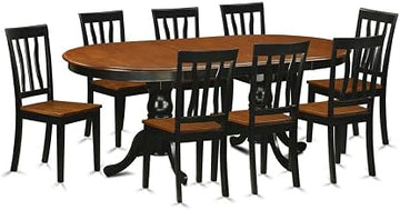 Furnifact 9-Piece Dining Table Set – Solid Wood 8 Seater Dining Room Table Set with 8 Chairs, Black and Brown Finish, Ideal for Large Family Gatherings
