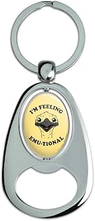 I'm Feeling Emu-tional Emotional Emu Funny Humor Keychain Chrome Metal Spinning Oval Bottle Opener