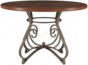 Furnifact Steel and MDF Round Dining Table with Scroll-Base Pedestal, Small Round Kitchen Table and Breakfast Table for Dining Room, Cherry
