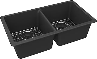 ELGU3322MB0C Elkay Quartz Classic 33" x 18-1/2" x 9-1/2", Equal Double Bowl Undermount Sink Kit, Matte Black