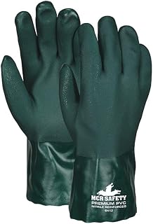 MCR Safety 6412 Memphis 12" Premium Double Dipped PVC Nitrile Reinforced Gloves, Jersey Lined with Sandy Finish, Large, Pack of 1
