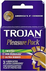 TROJAN Pleasure Pack Lubricated Premium Latex Condoms - 3 ct, Pack of 4