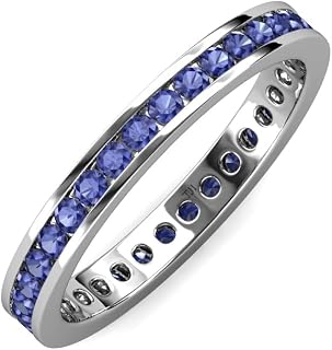 Round Iolite Channel Set Womens Eternity Ring Stackable 18K White Gold