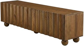 Furnifact Walnut Sorren Scalloped Wood TV Stand with Elegant Design, Spacious Surface, Durable Construction, Perfect for Living Room Entertainment Center