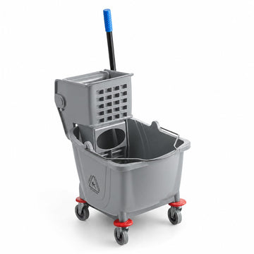 Commercial Mop Bucket with Side Press Wringer by Glownary – 34.98 quarts, Plastic, Gray, Model 274mopbcktgy