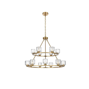 Cadence 15 Light Chandelier Satin Gold by Lighting Design – Iron, Satin Gold, Model 5100L236SG