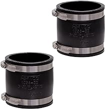 Fernco 1056-33 3 in Flexible Coupling, Unshielded DWV Pipe Connector for PVC, ABS, Cast Iron & Steel, Slip-On Repair Coupler w/Stainless Bands, 2-Pack