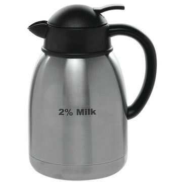 Coffee Cream Carafe with 2% Milk Imprint by HUBERT – 50.7 Ounces, 1.5 liters, Stainless Steel, Silver, Model 66242