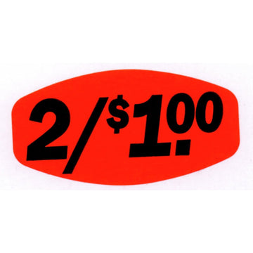 Price Labels 2/$1.00 Red with Black Imprint - 1 3/8 L x 7/8 H 1000 Per Roll by BOLLIN LABEL AND CO – Paper, Red, Pack of 1000, Model 12014