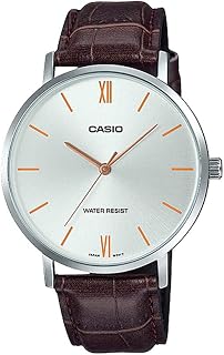Casio MTP-VT01L-7B2T Men's Minimalistic Silver Dial Brown Leather Band Analog Watch
