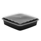 Combo Pack Square 48 Oz. Container - 100 / CS by CuBE Plastics – 8.5 inches x 8.5 inches x 1.8 inches, 48.0 fluid_ounces, Plastic, Black, Pack of 100