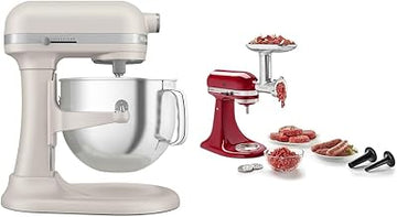 KitchenAid 7 Quart Bowl-Lift Stand Mixer, Milkshake & KSMMGA Metal Food Grinder Attachment, Silver