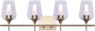 Canarm Gabrielle Mid-Century Modern 4-Light Vanity Light Fixture – Gold Finish, Clear Glass Shades, 100W Type A, 32" Wide Bathroom Wall Sconce for Over Mirror