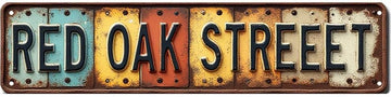 Wall Decor 16 * 4 Inches "RED OAK STREET" "Color Symbol" "Road Trim" Garden Patio Fence Sturdy Coating