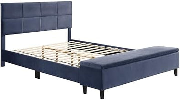 Gray Wooden Full Platform Bed with Bench Storage by Furniture of America