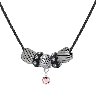 Crystal Light Pink Channel Drop Black Beaded Necklace, 18"+2"
