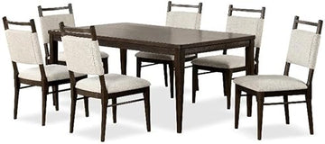 Furniture of America Percival Modern Solid Wood 7 Piece Rectangular Dining Table Set with Upholstered Chairs and Wegner Legs, Seats up to 6, for Home, Kitchen, Living Room, Dark Walnut
