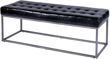 Knox 54 in. W Leather and Iron Accent Bench - Black