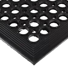 Notrax 504 General-Purpose Rubber Beveled Drain-Step Anti-Fatigue/Anti-Slip Floor Mat, for Wet Areas, 3' Width x 5' Length x 1/2" Thickness, Black