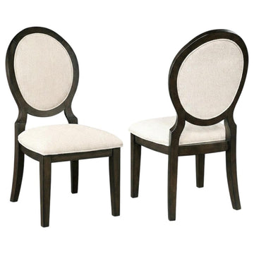 Polyester-Upholstered Dining Side Chair with Oval Back Set of by Furnifact – Wood, Brown, Pack of 2